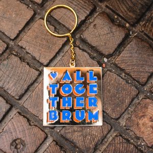 All Together Brum Square Enamel Key Ring (Blue & Coral)